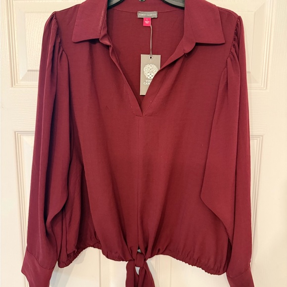 Vince Camuto Tops - Vince Camuto Burgundy Tie-Front Long Sleeve Elegant Blouse